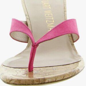 NEW (NWOT) Stuart Weitzman Brigida pink suede/cork heeled sandals sz 8